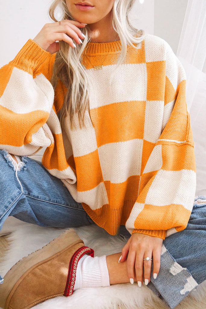 Checker Reverse Seam Crewneck Sweater