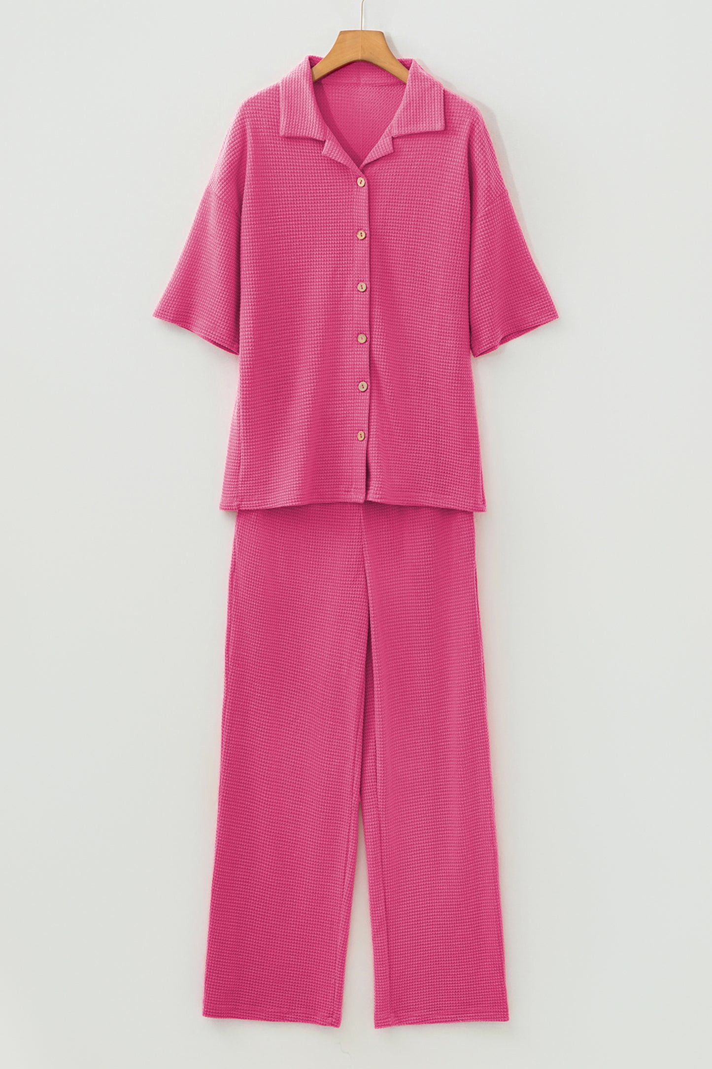 Solid Textured Buttoned Shirt and Pants Set