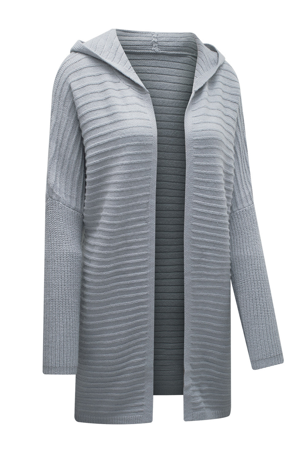 Ribbed Open Front Hooded Cardigan