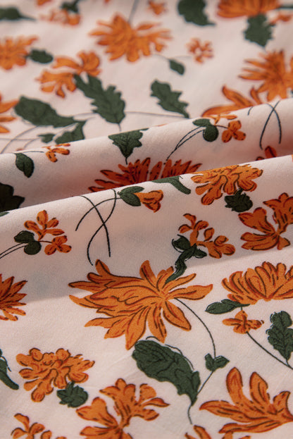 Floral Smocked V-Neck Bubble Sleeve Babydoll Dress