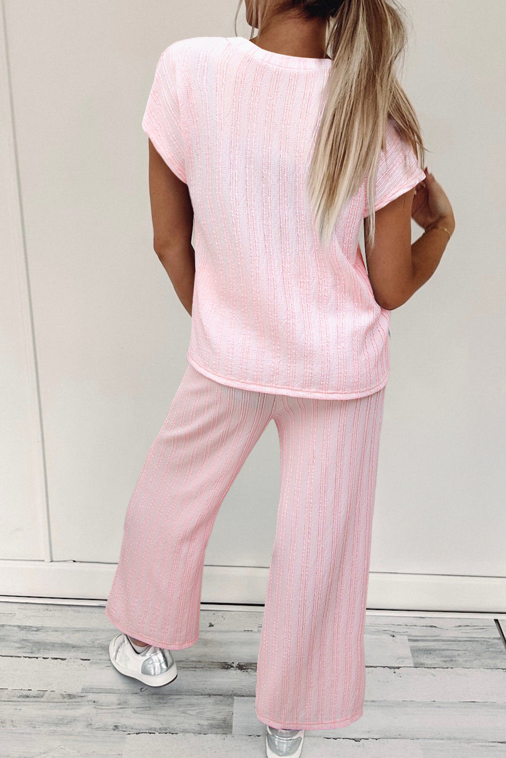 Stripe Textured Top and Pants Set