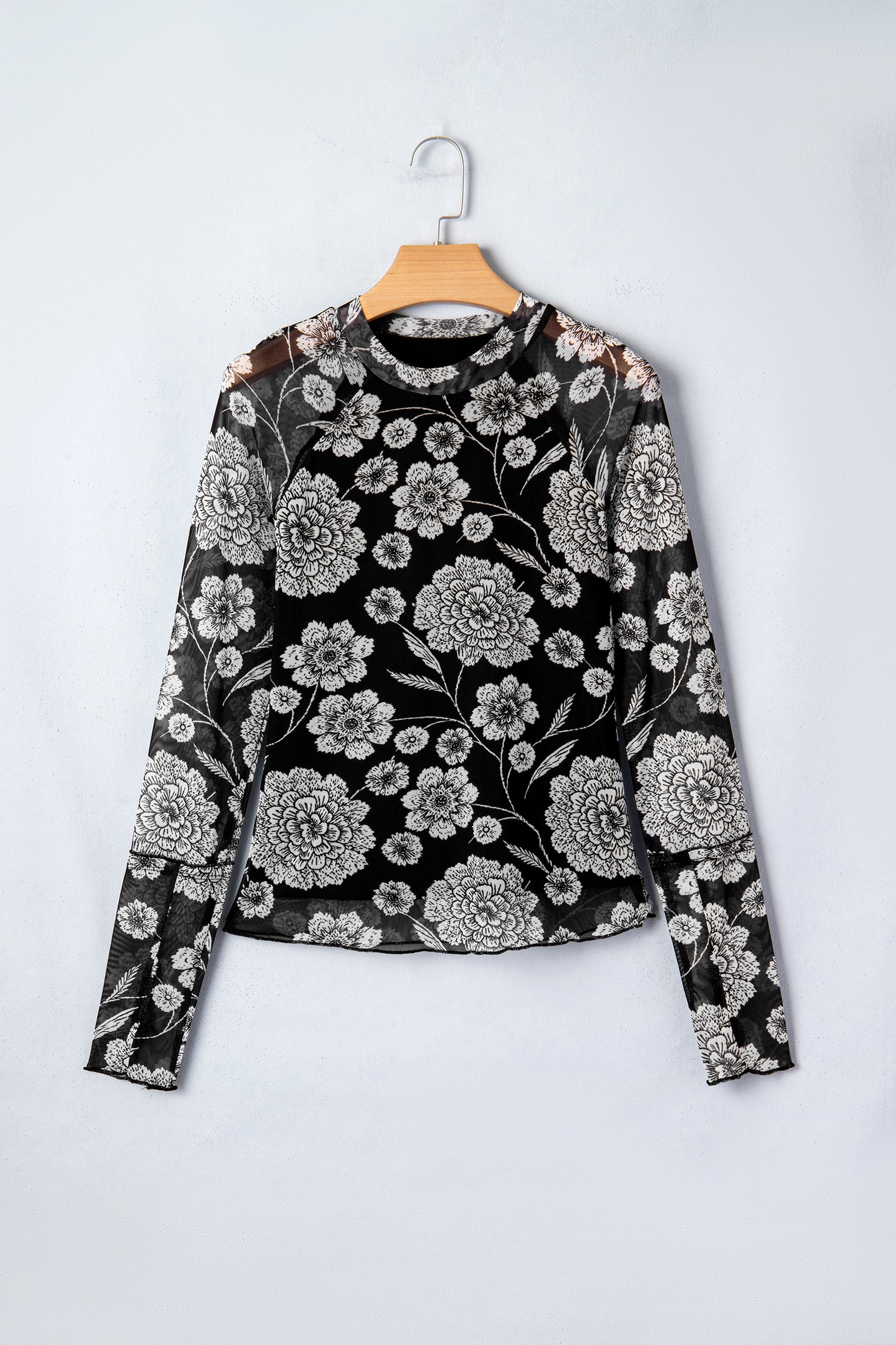 Floral Mesh Thumbhole Long Sleeve Top