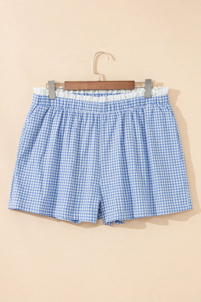 Plus Size Gingham Plaid Ruffle Contrast Trim Shorts