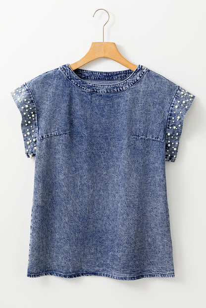 Denim Pearl Acid Wash Top