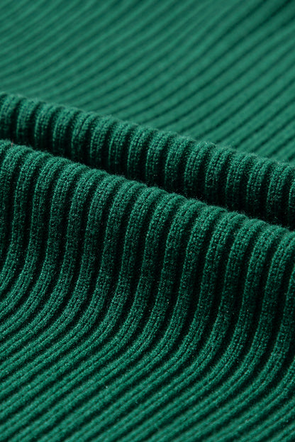 Solid Ribbed Knit Patch Pocket Short Sleeve Sweater