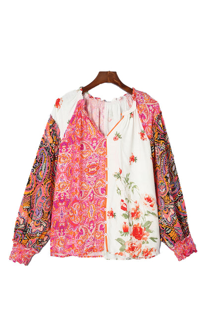 Floral Patchwork V-Neck Blouse