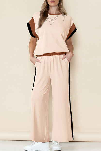 Colorblock Cap Sleeve Tee and Pants Set