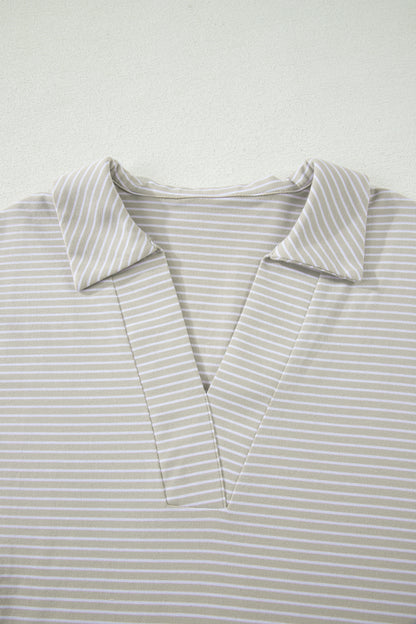 Stripe Dolman Sleeve Polo Shirt & Drawstring Shorts Set