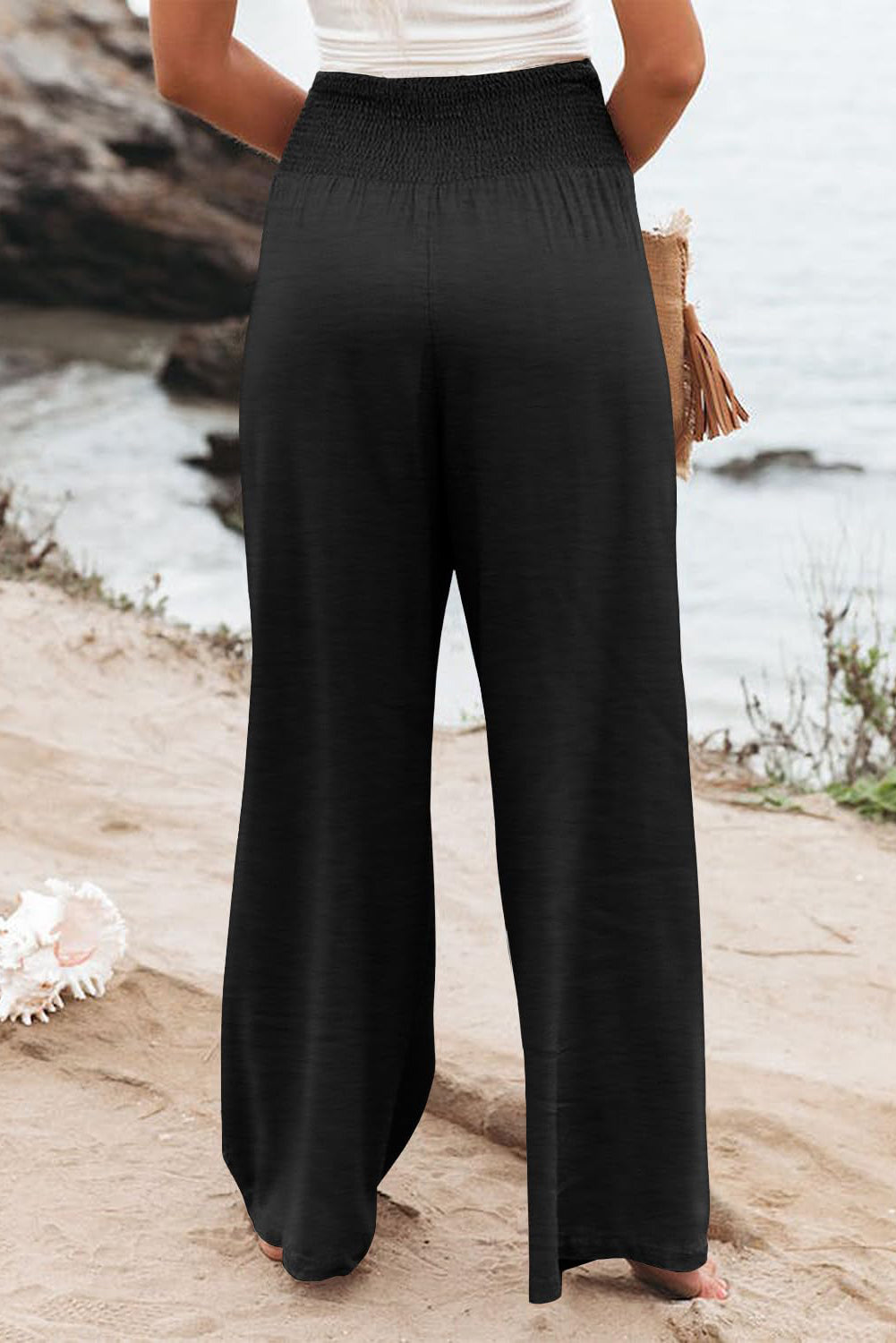 Shirred Wide Leg Pants Plus Size