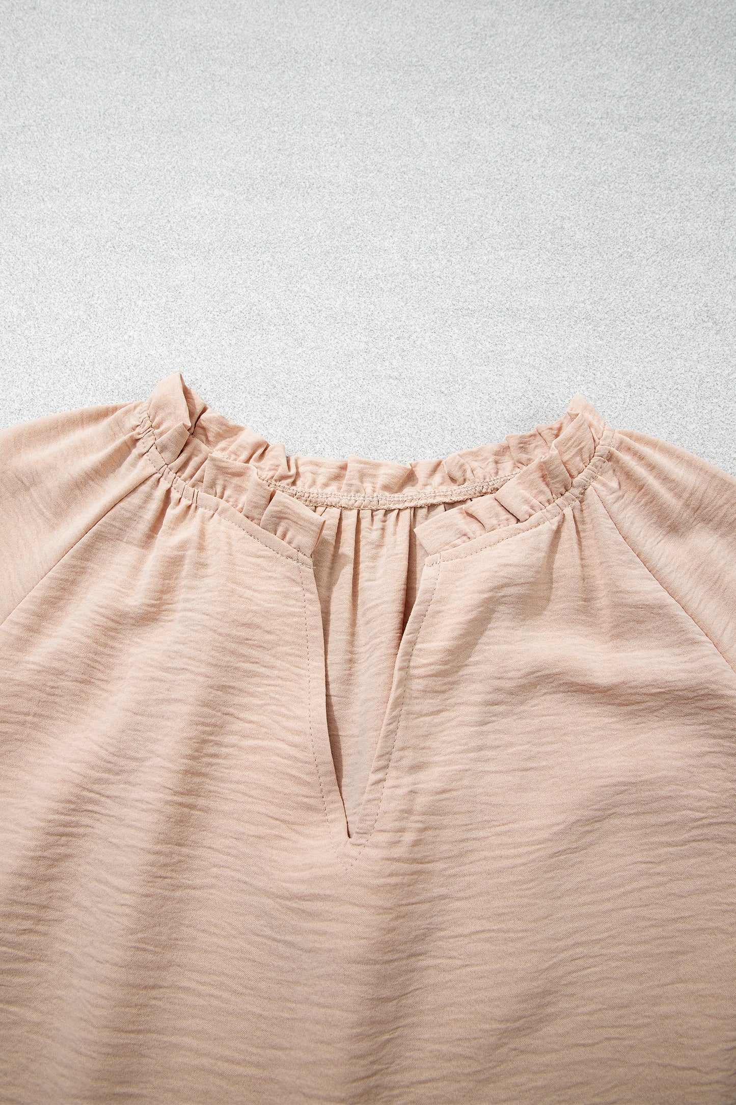 Solid Gathered Cuff 3/4 Sleeve V-Neck Blouse