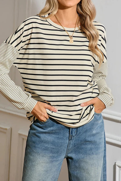 Stripe Patchwork Long Sleeve Tee