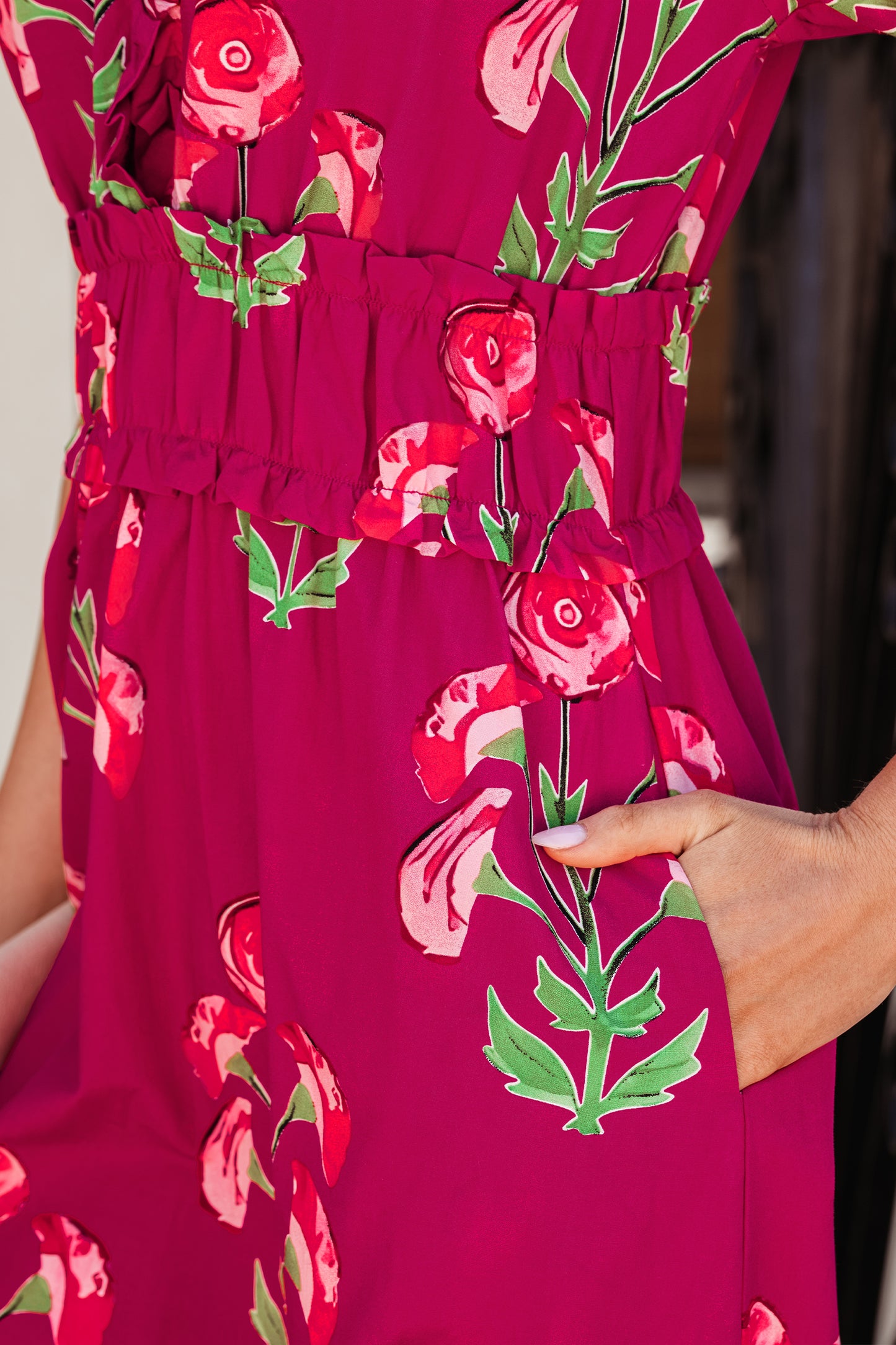 Floral Frilled V-Neck Ruffle Maxi Dress