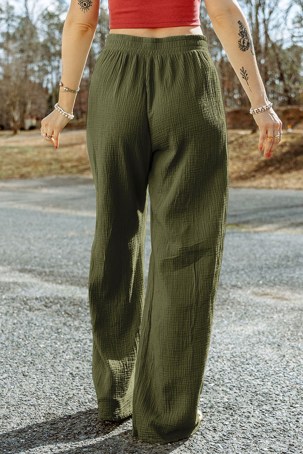 Crinkle Gauze Wide Leg Pants