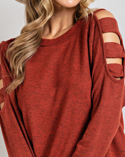 Cutout Shoulder Long Sleeve Top