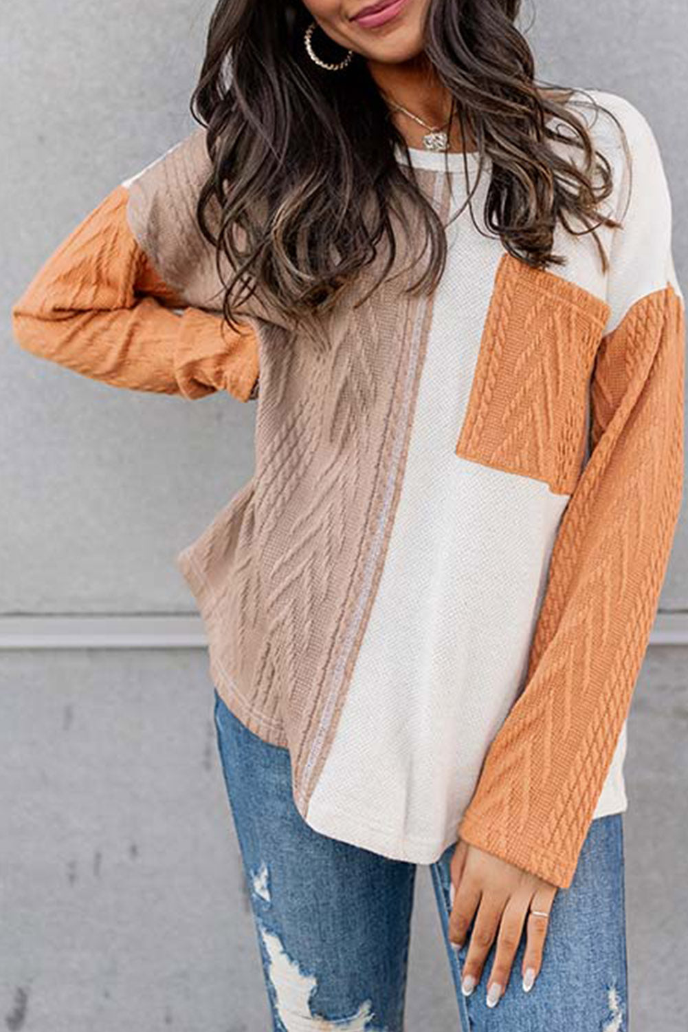 Colorblock Long Sleeve Pocketed Top