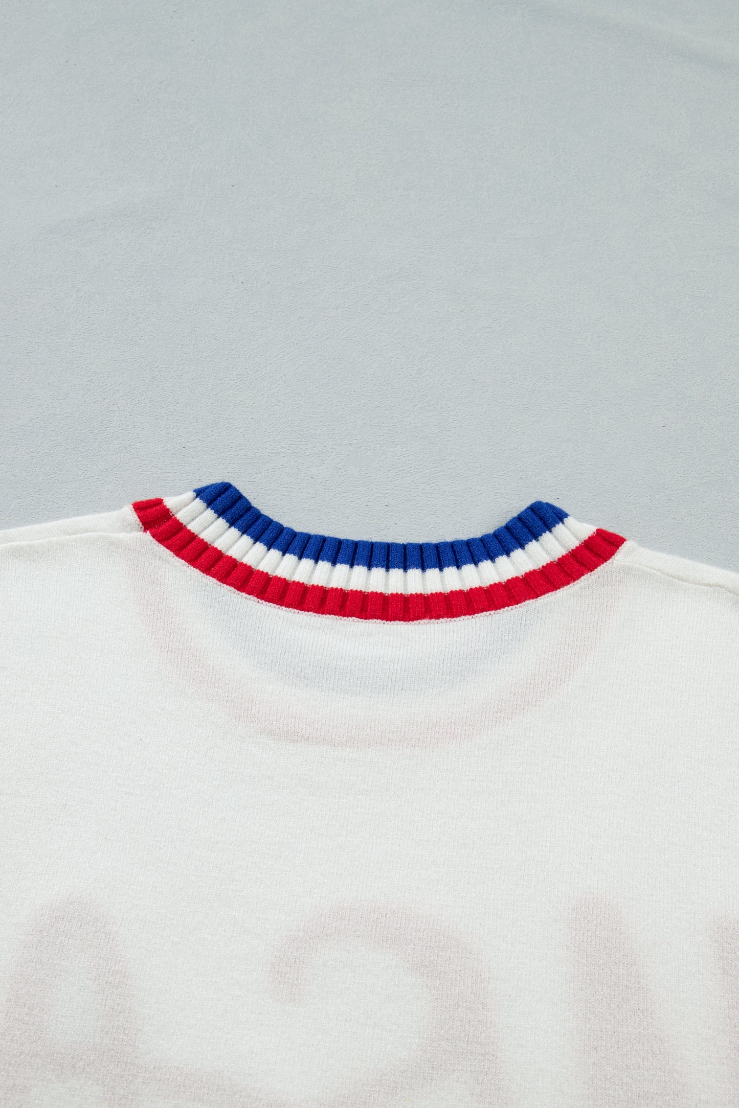 USA Stripe Contrast Trim Short Sleeve Sweater