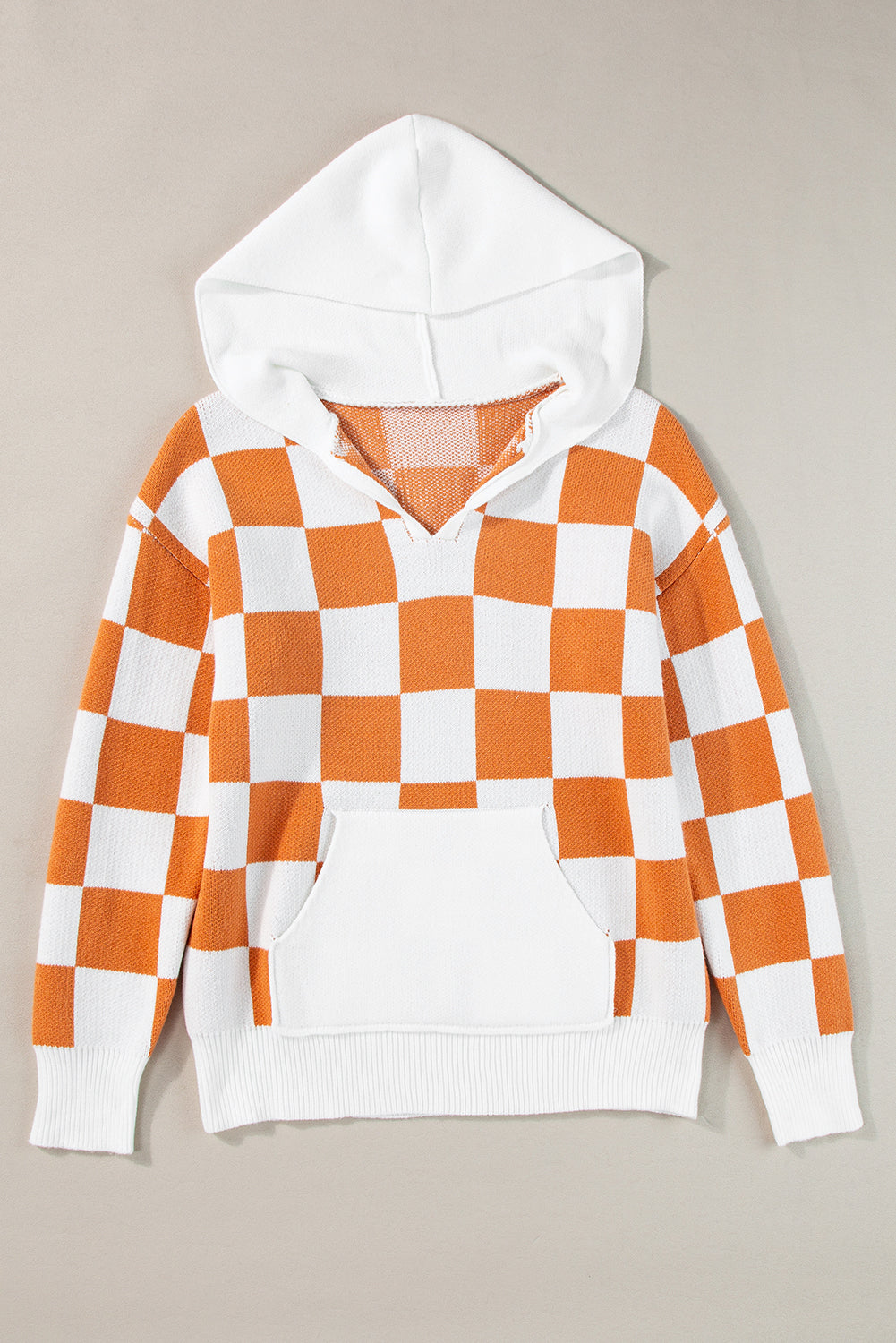 Checker Colorblock Hooded Sweater