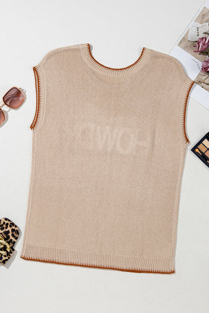 Western HOWDY Contrast Trim Sleeveless Sweater