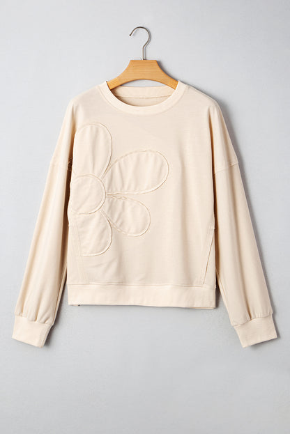 Flower Patchwork Raw Edge Drop Shoulder Top