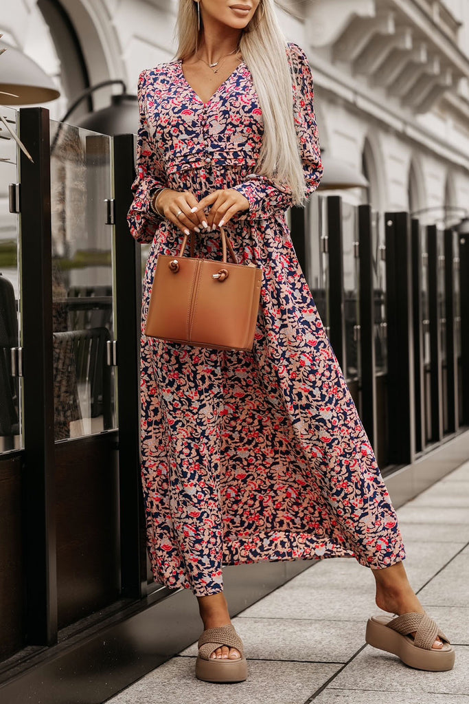 Floral Pleated Empire Waist Maxi Dress