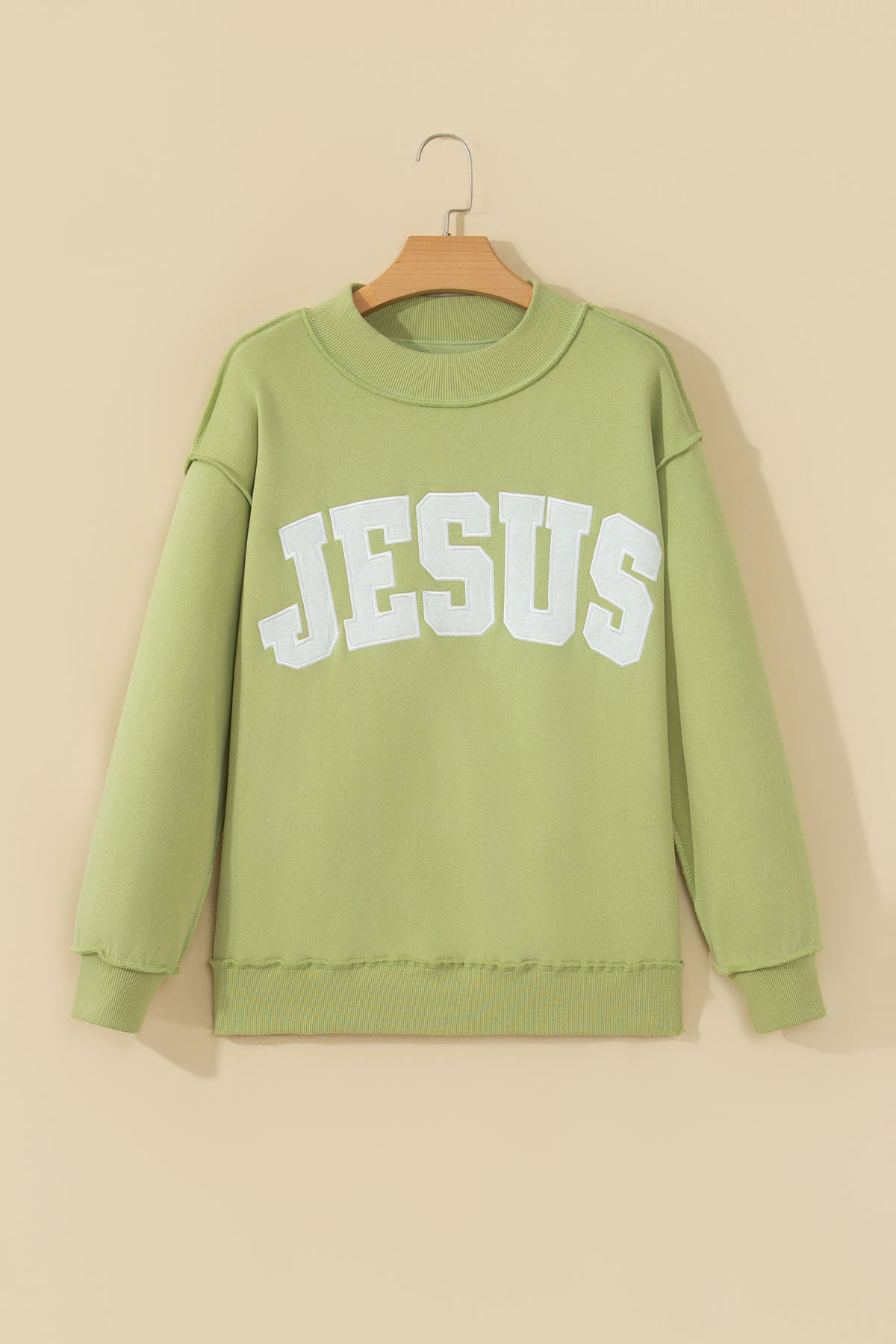 JESUS Letter Print Exposed Seam Mock Neck Sweatshirt