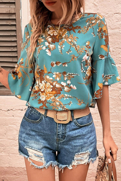 Floral Flare Sleeve Blouse