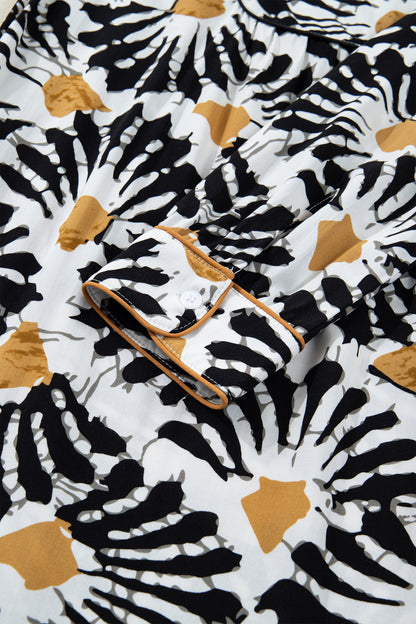 Abstract Floral V-Neck Long Sleeve Maxi Dress