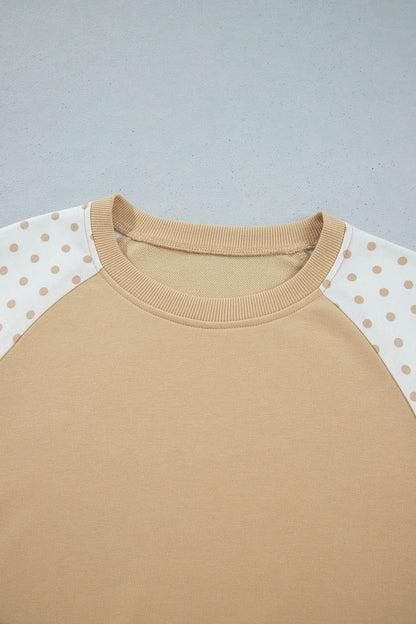 Polka Dot Patchwork Crop Sweatshirt & Pants Set