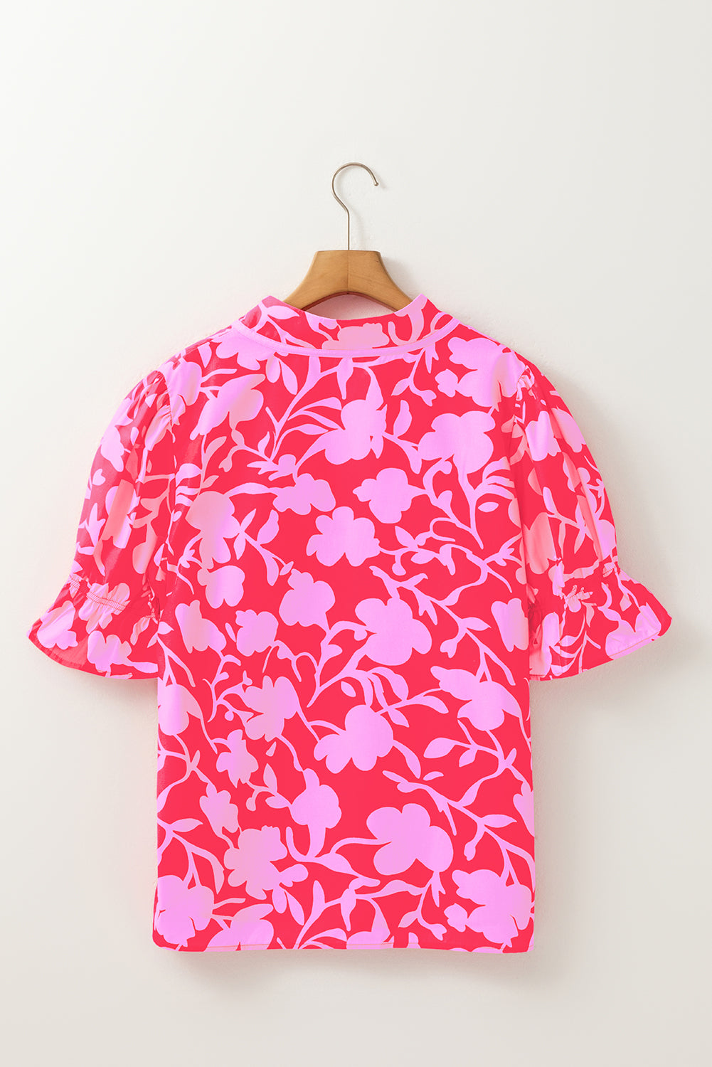 Floral Split V-Neck Ruffle Sleeve Blouse Top