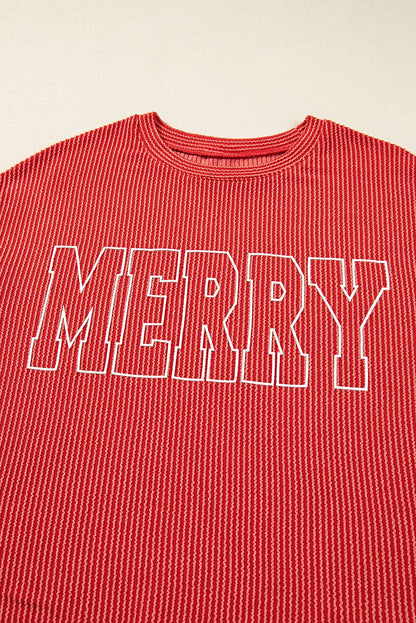 Christmas Merry Corded Knit Long Sleeve Top