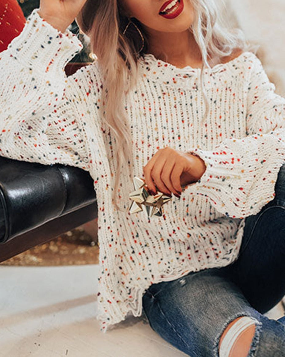 Colorful Confetti Distressed Knit Sweater