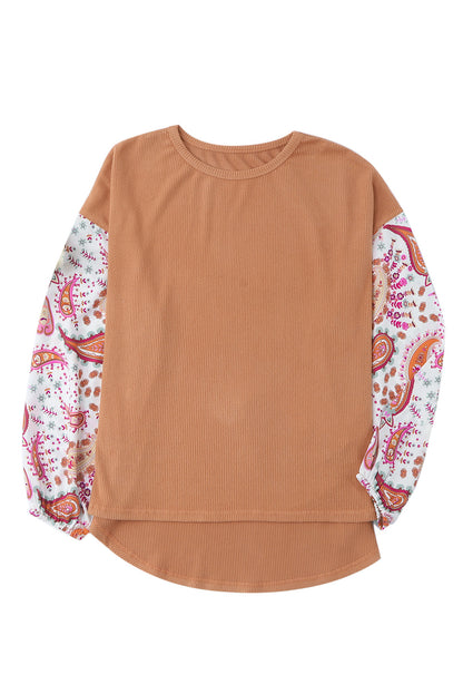 Paisley Bubble Sleeve Ribbed Top