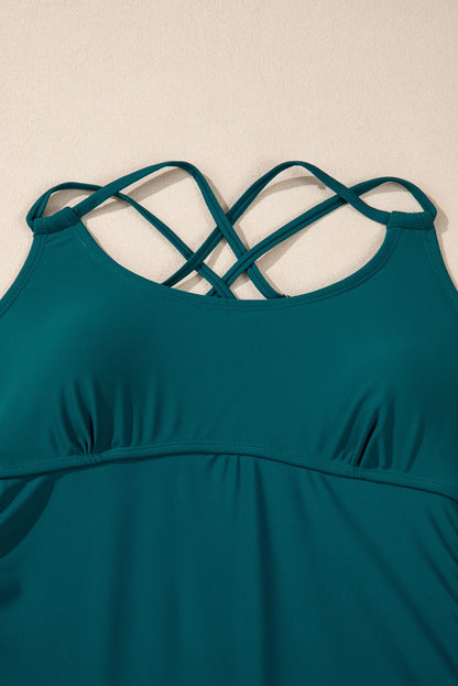 Colorblock Tankini Top & High Waist Bikini Set
