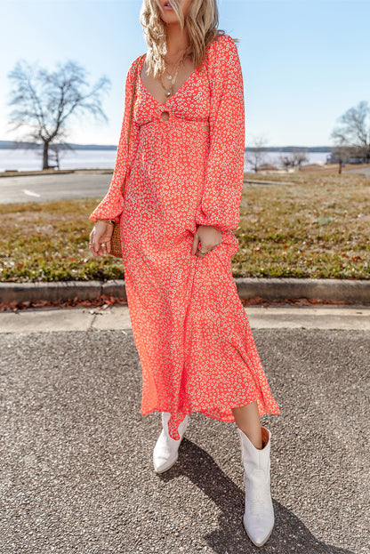 Floral Puff Sleeve V-Neck Dress