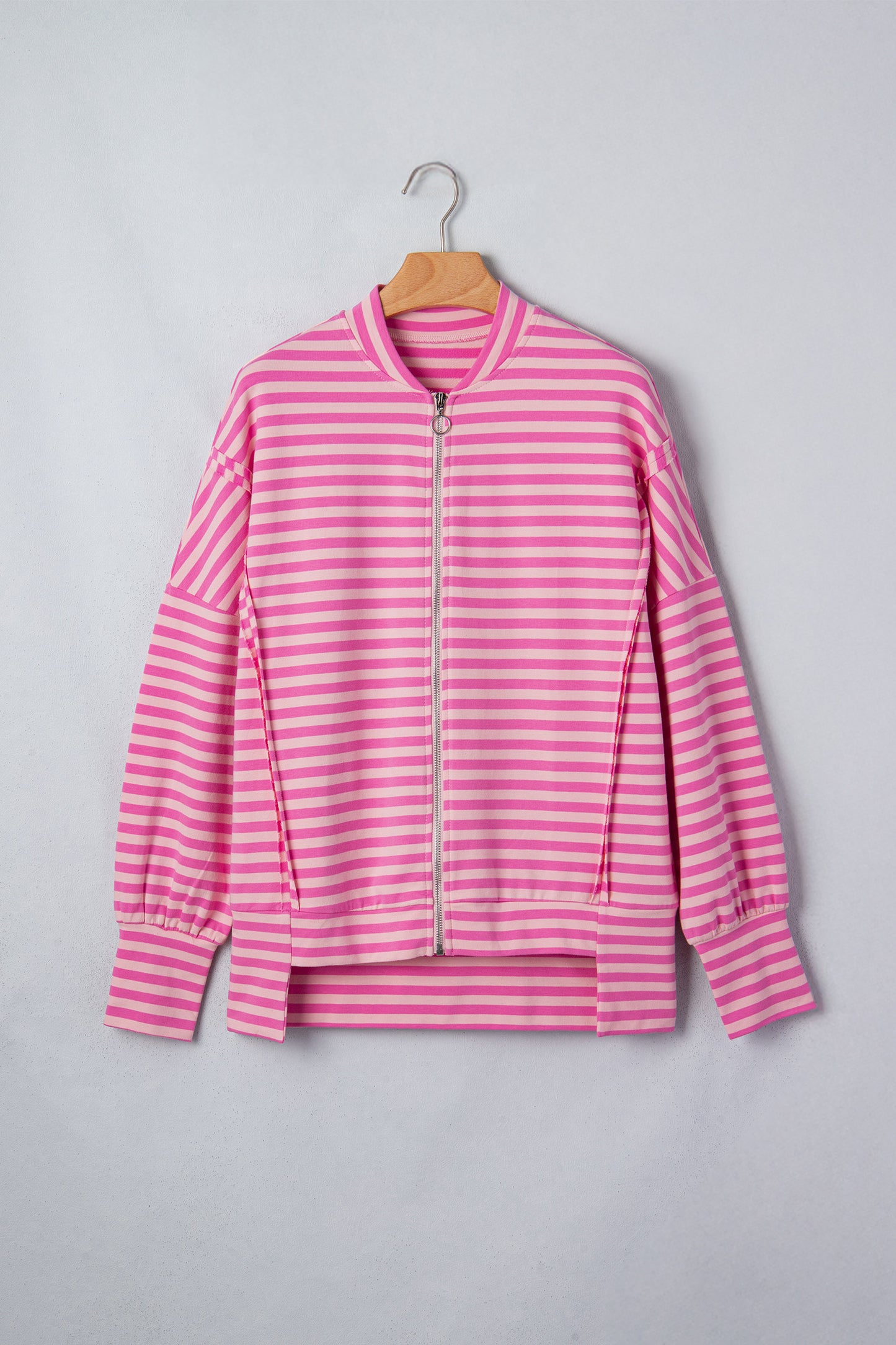Stripe Puff Sleeve Zip-Up Sweatshirt Jacket