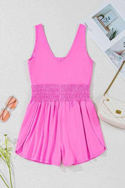 Solid Sleeveless Cinched Waist Romper