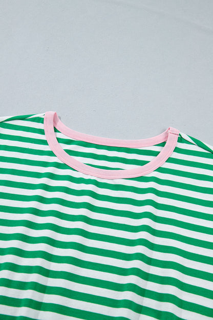 Stripe Contrast Trim Tie Waist Mini Dress