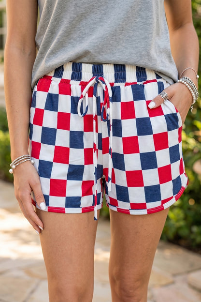 4th of July Checker High Waist Shorts