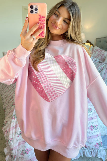 Heart Patchwork Drop Shoulder Oversize Sweatshirt