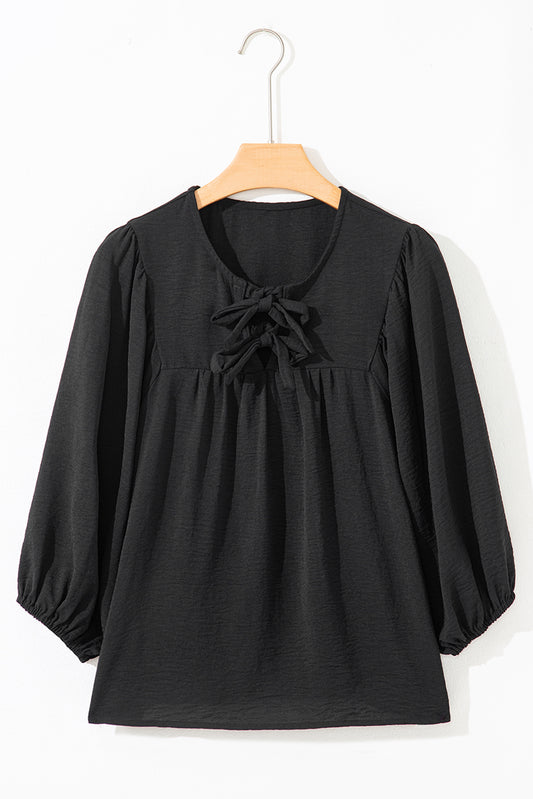 Bow Tie Neck 3/4 Sleeve Blouse