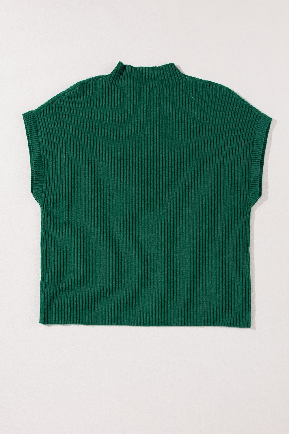 Solid Ribbed Knit Patch Pocket Short Sleeve Sweater