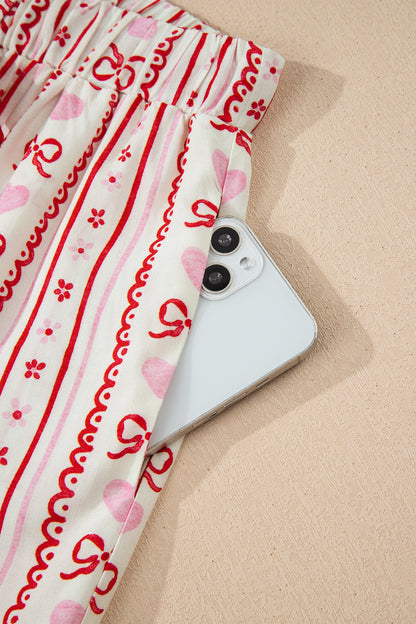 Valentine Heart Bow Shirt and Shorts Pajama Set