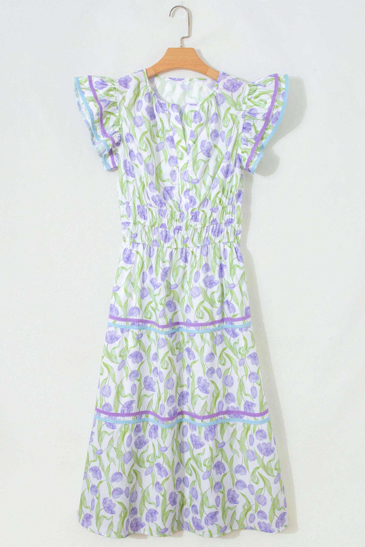 Floral Tulip Contrast Trim Midi Dress