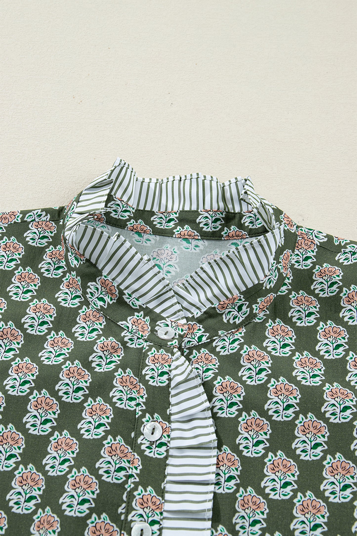 Plus Size Floral Stripe Contrast 3/4 Sleeve Dress