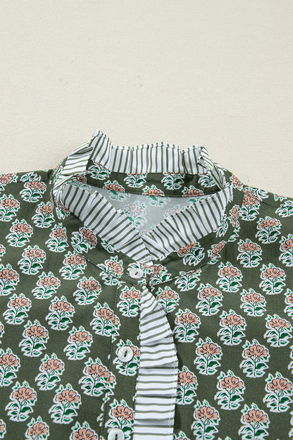 Plus Size Floral Stripe Contrast 3/4 Sleeve Dress