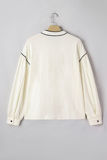 Contrast Trim Buttoned Long Puff Sleeve Shirt