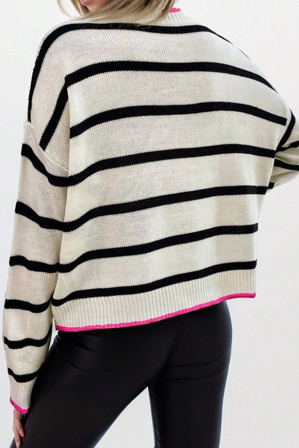 Stripe Contrast Trim Crewneck Sweater