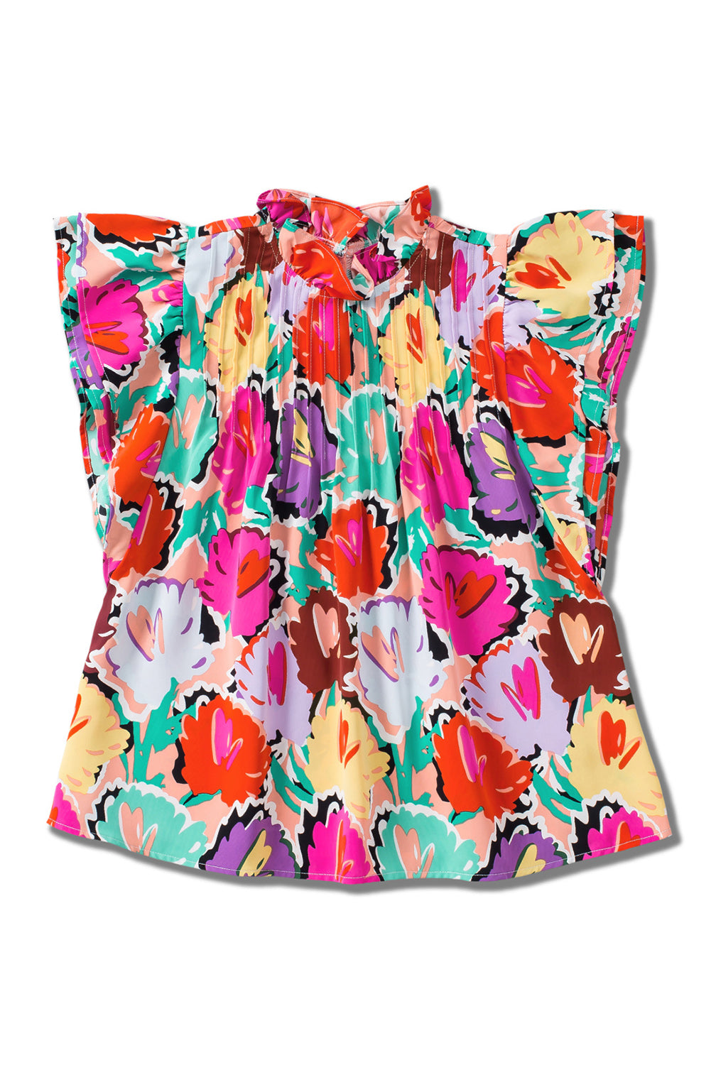 Abstract Floral Frilled Neck Blouse