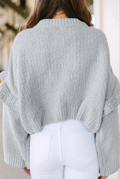 Ruffle Wide Sleeve Pearl Sweater