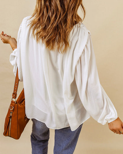 Ruched Crewneck Puff Sleeve Blouse